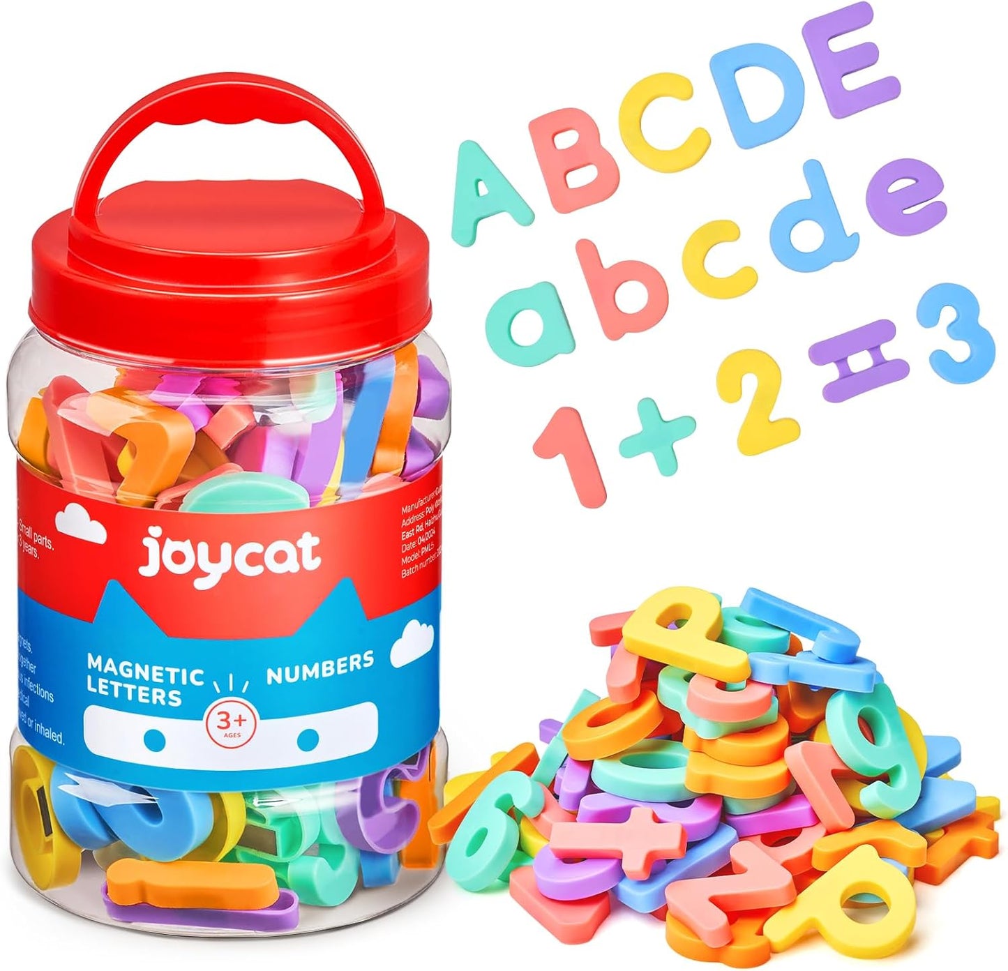 JoyCat Magnetic Letters and Numbers, Uppercase and Lowercase Alphabet Fridge Magnets, Preschool Educational Learning Plastic ABC 123 Colorful Toy Set, Math Symbols for Toddlers, Kids (104 PCS)