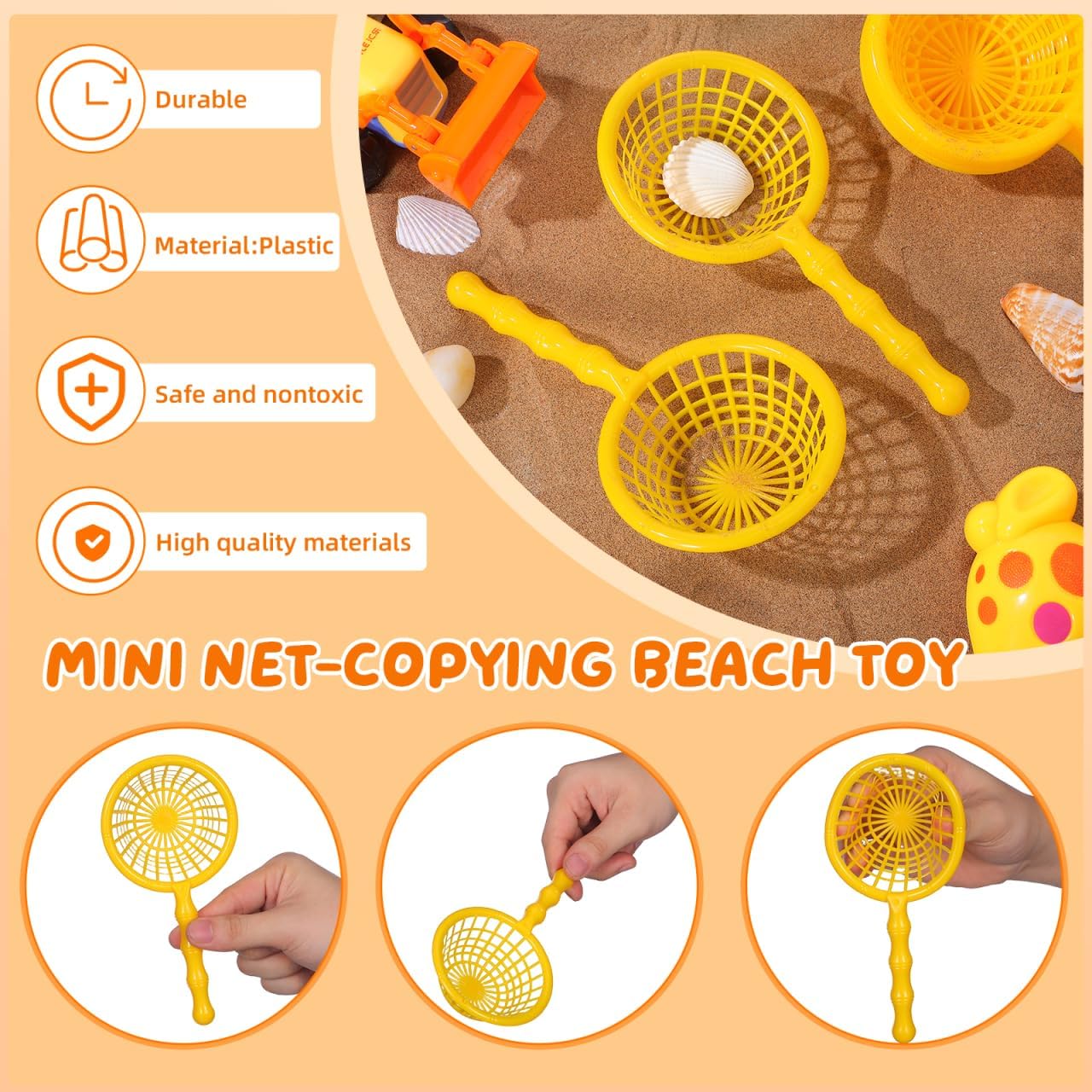 10pcs Mini Beach Fishing Nets for Teens 6.3 Inch Hard Plastic Net Scoop for Bath and Outdoor Play Lightweight Durable Sand Toy Accessories