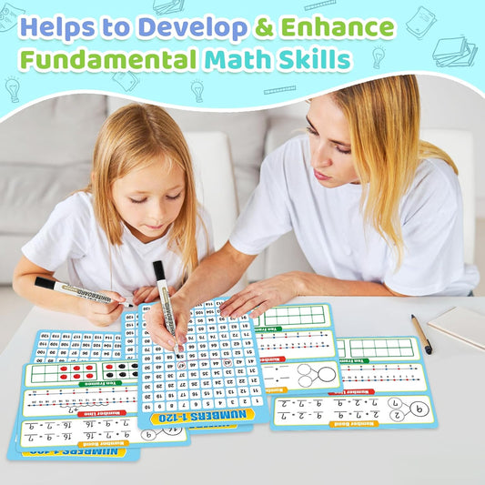 12 Pack Numbers 1-120 Chart Dry Erase Flash Card,12" x 9" Number Line Ten Frame Math Manipulatives Small White Board for Student Teacher Kindergarten 1ST 2ND Classroom Homeschool Supplies