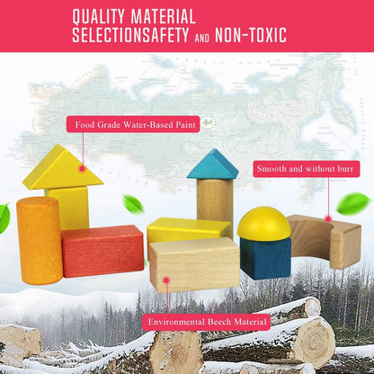 Migargle Wooden Building Blocks Set for Kids - Stacker Stacking Game Construction Toys Set Preschool Colorful Learning Educational Toys - Geometry Wooden Blocks for 3+ Year Old Boys & Girls