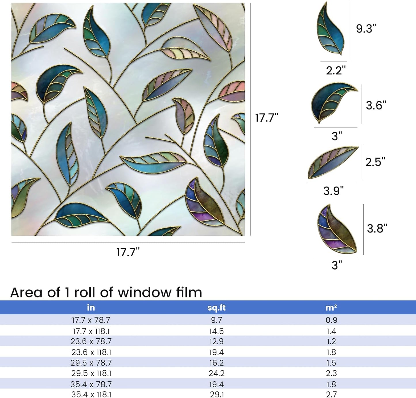 Leaf Pattern Window Tint with Installation Tools, Blackout Window Cover, Sun Blocking Window Tint for Home (Full Blackout Opaque, 17.7'' x 78.7'')