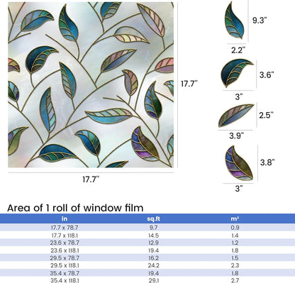 Leaf Pattern Window Tint with Installation Tools, Blackout Window Cover, Sun Blocking Window Tint for Home (Full Blackout Opaque, 17.7'' x 78.7'')