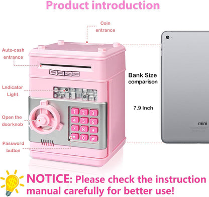 Kids Piggy Bank for Girls - Toys for 5 6 7 8 9 10 Year Old Girl Birthday Gifts - Electronic Piggy Bank ATM Machine Money Safe for Kids Toys Age 6-8-10