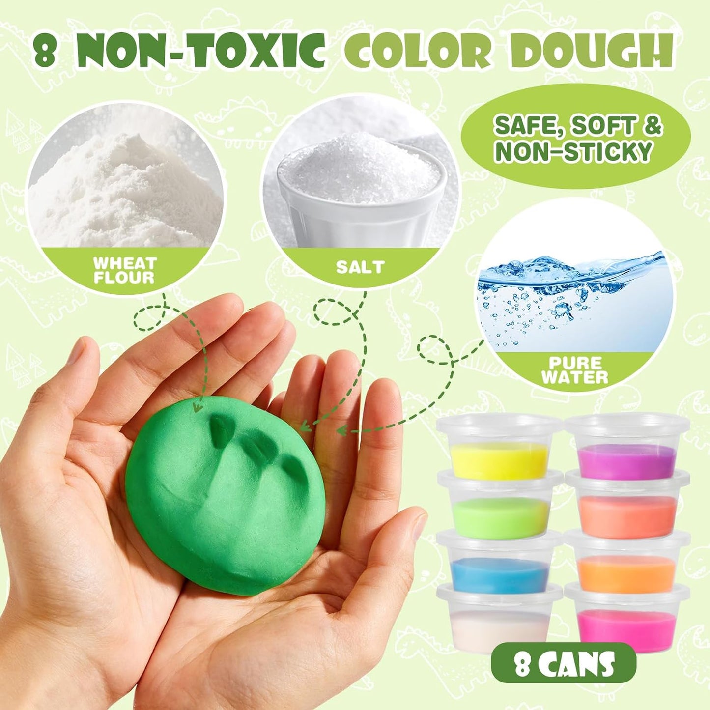 Crelloci Dinosaur Color Dough Set Tools Dino World 26 PCS Playsets Toy Clay Accessaries Dough and Moulds in a Portable Case with Wheels for Kids Toddlers Children