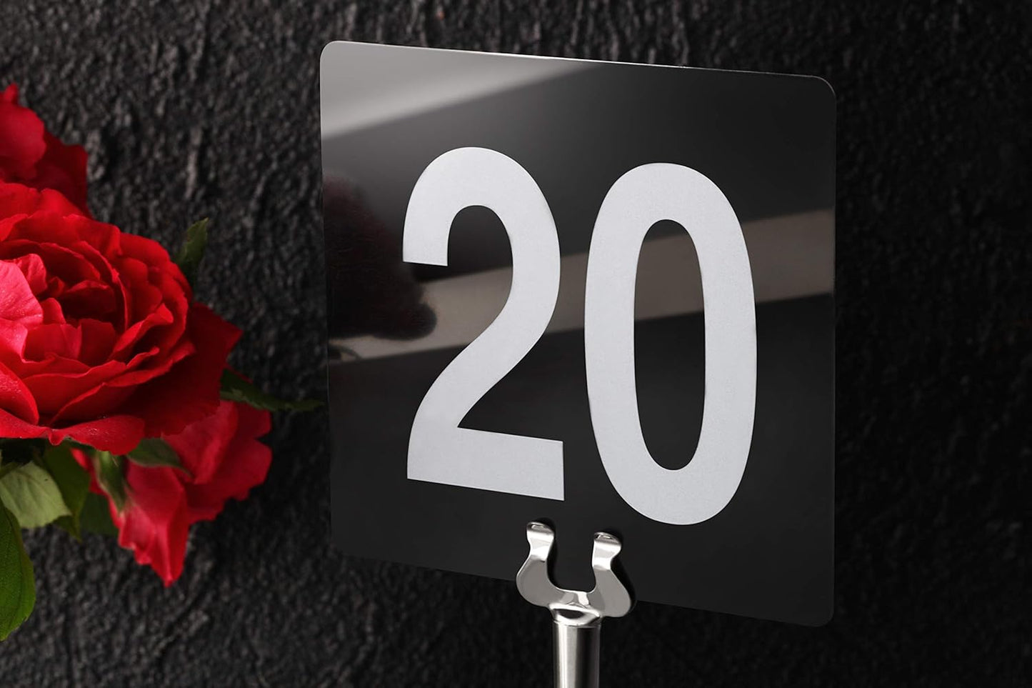New Star Foodservice 23084 1-100 Double Side Plastic Table Numbers, 4" x 4" Inch, Light Grey on Black
