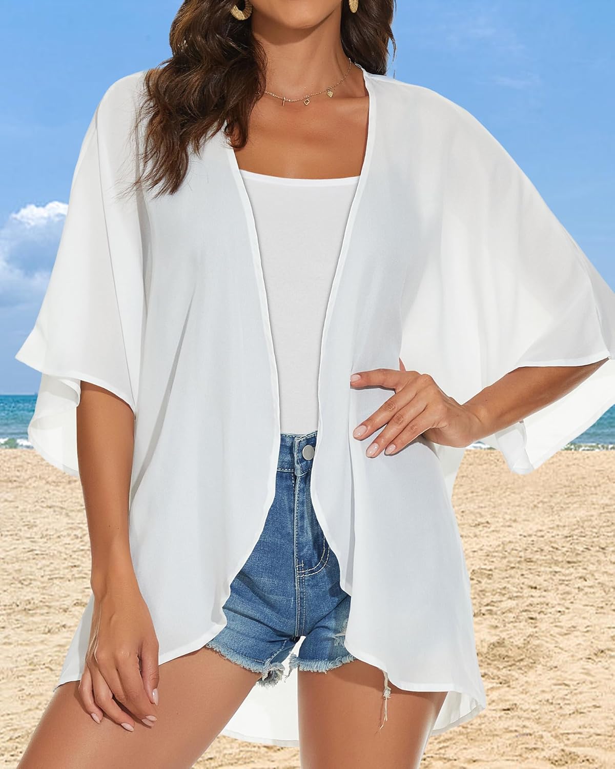 Womens Kimono Cardigans Beach Cover ups Swimwear Puff Sleeve Loose Casual Summer Tops 2026