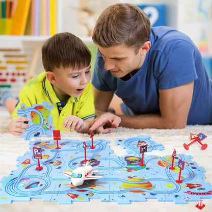 Plastic Floor Puzzles for Kids Ages 3-5, Puzzle Track Car Play Set, Educational Montessori Toys for 3 4 5 6 Year Old Boys, 3 4 5 6 Year Old Boy Birthday Gift, Boy Toys Age 3
