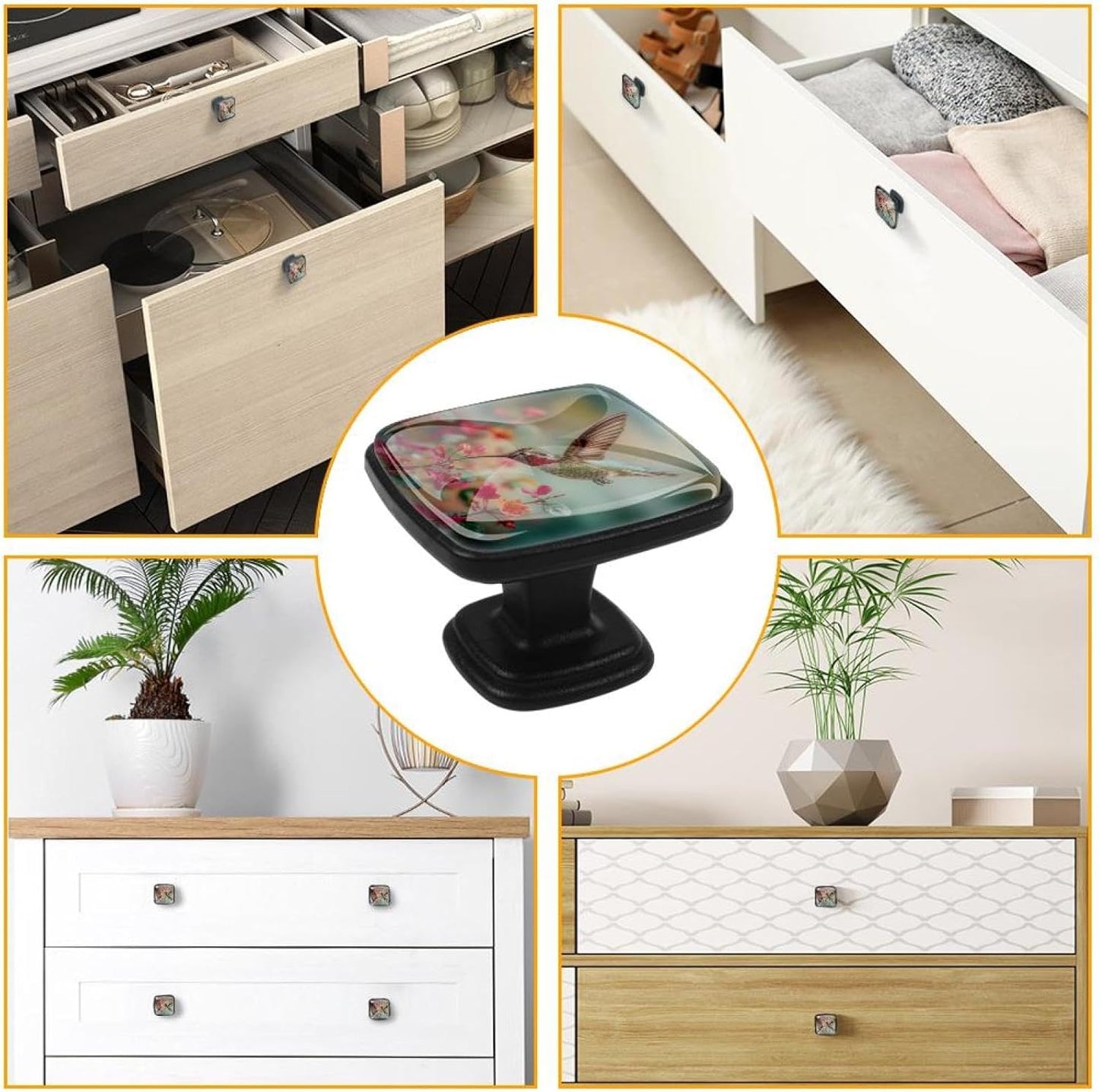 4 Pack Cabinet Knobs Drawer Pulls, 30mm Round ABS Glass Drawer Hardware Growing Butterfly Cabinet Handles with Screws for Dressers Kitchens Cupboard