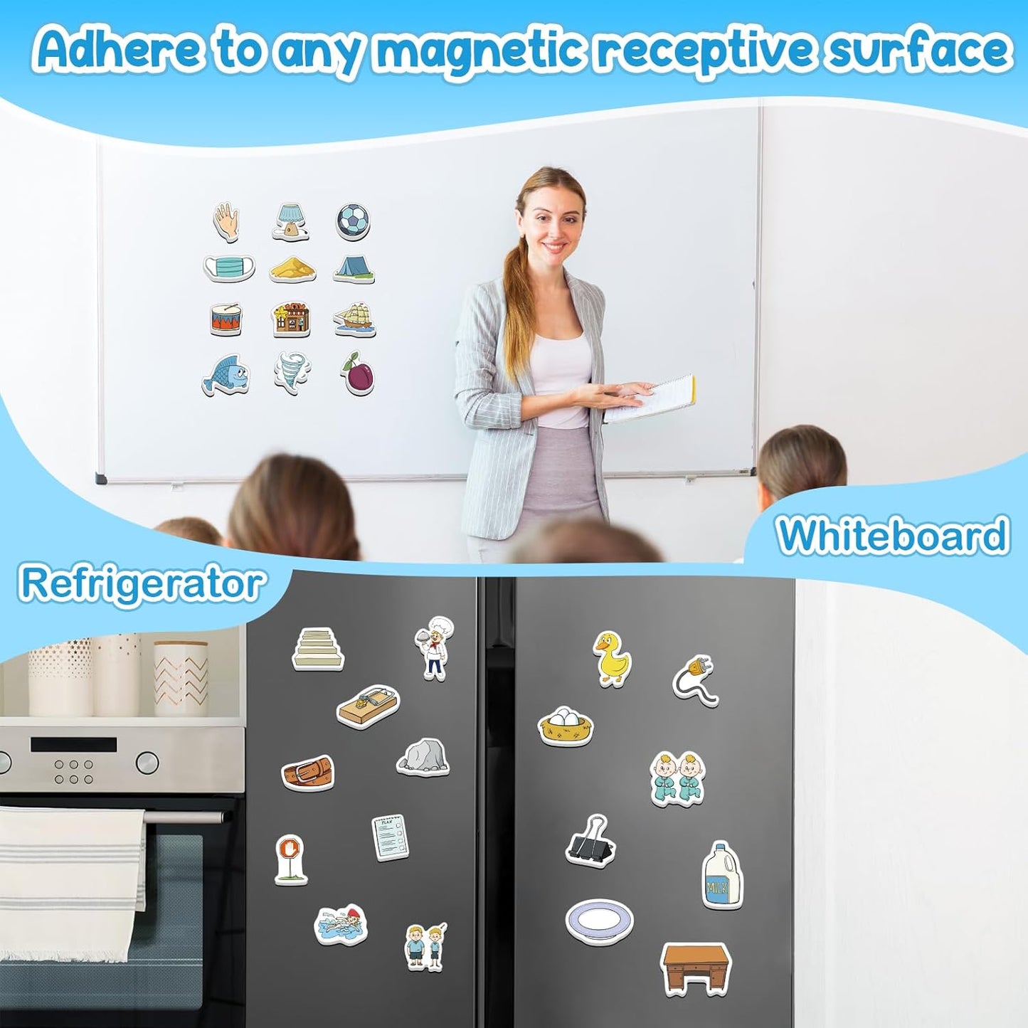 Kasfalci CVCC & CCVC Word Games, 50 Magnetic Foam Objects Fridge Magnets for Kids, Speech Therapy Toys for Toddler, Learn to Read Spelling Reading Learning Phonics for Preschool Kindergarten Classroom