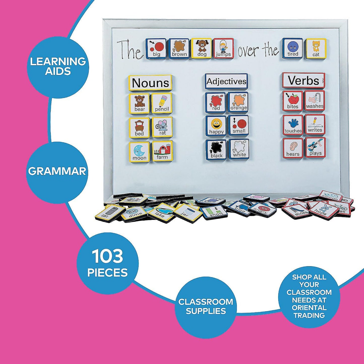 Fun Express Sentence Building Foam Magnets 103 Pieces - Educational Toys for Kindergarten Classroom Must Haves | Speech Therapy Materials & Learning Games for Kids | Sight Word Games & Reading Tools
