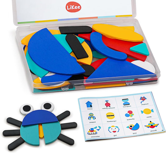 LiKee Open Ended Wooden Shape Puzzles with 36 Blocks and 60 Pattern Shapes for Toddlers 3+ Years Old, Montessori Toys Preschool Education Activity for Kids 4-8 Yrs