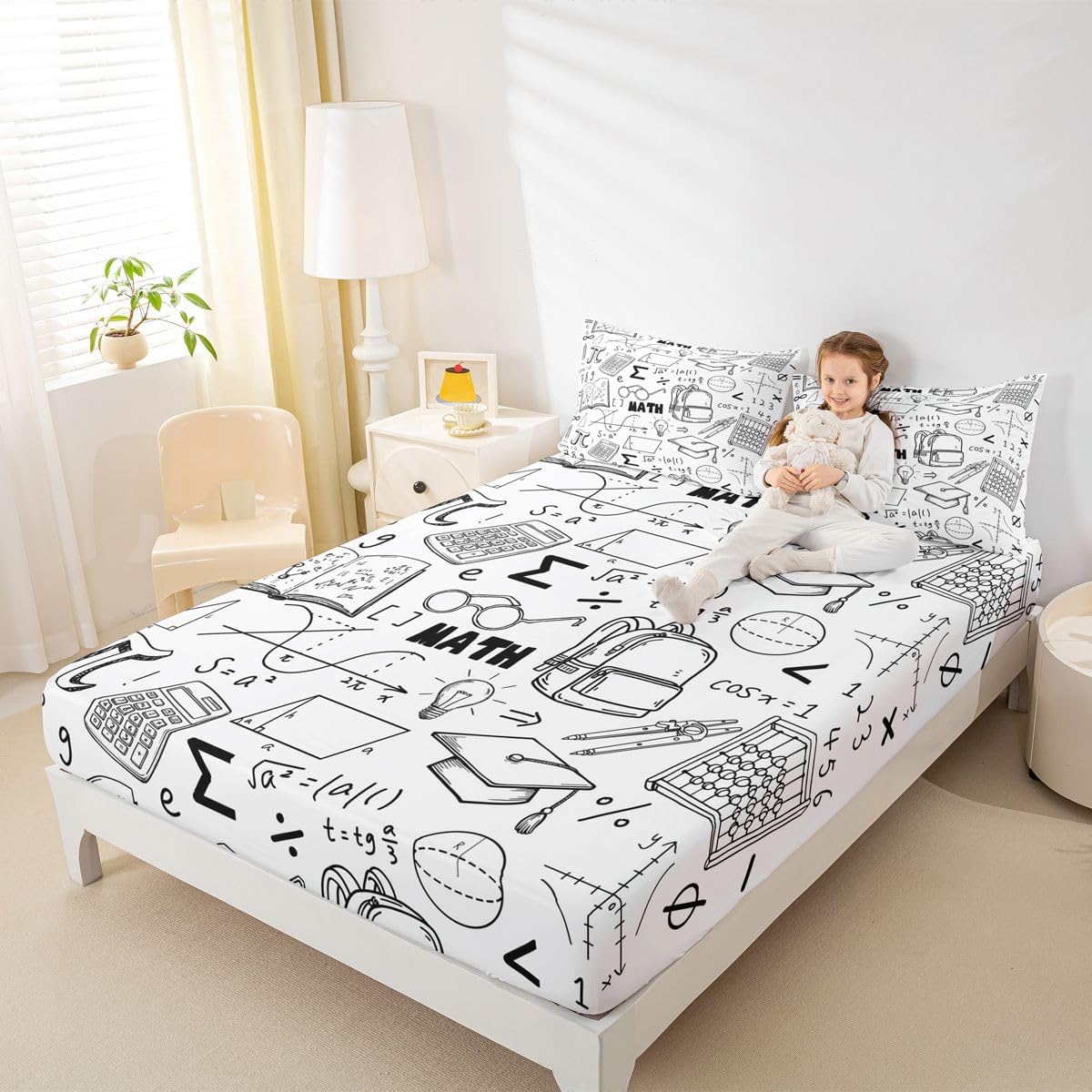Erosebridal Chemistry Lab Fitted Sheet Twin Size Chemical Equation Bed Sheets for Boys Girls Chemical Elements Science Theme Bed Set Teens Kids Science Students Bedding Set School Dorm Room Decor
