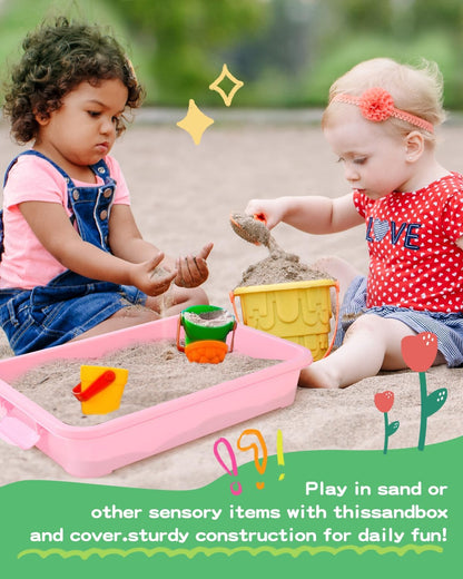 Sensory Bin Sand Tray with Lid for Toddlers 2 Pcs 15in Portable Sandbox Toy Large Plastic Tray for Kids 3 4 5 6 Fill with Sand, Water, Beads, and More (Green+Blue)
