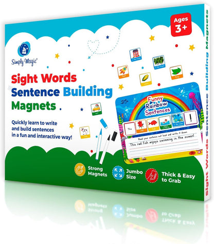 104 PCS Sentence Building for Kids, Sentence Building Magnets Kit, Learn to Read, Speech Speak Spell Games, Kids Vocabulary Builder, Sentence Building Games, Sight Word Magnets Games - Simply Magic