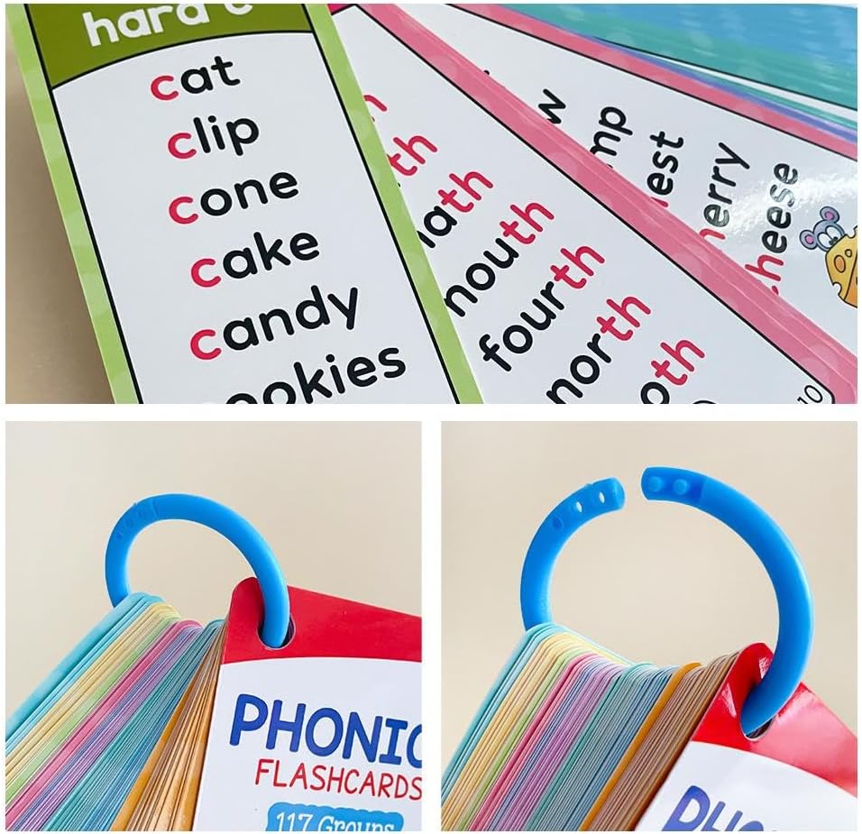 Phonics Word Cards for Beginners Learn to Read & Spell, 117 Sound Groups 900+ Words, Double Sided Flashcards Set for Fun Learning Activities