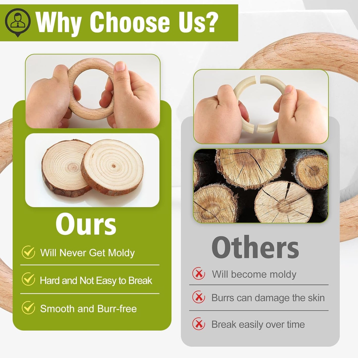FoDau770 5pcs Natural Beech Wooden Rings, Unfinished Solid Wood Rings Heavy Duty Wood Circles, Macrame Craft Circles for Party, Home Decor & DIY Making - Outer Diameter: 3 Inch