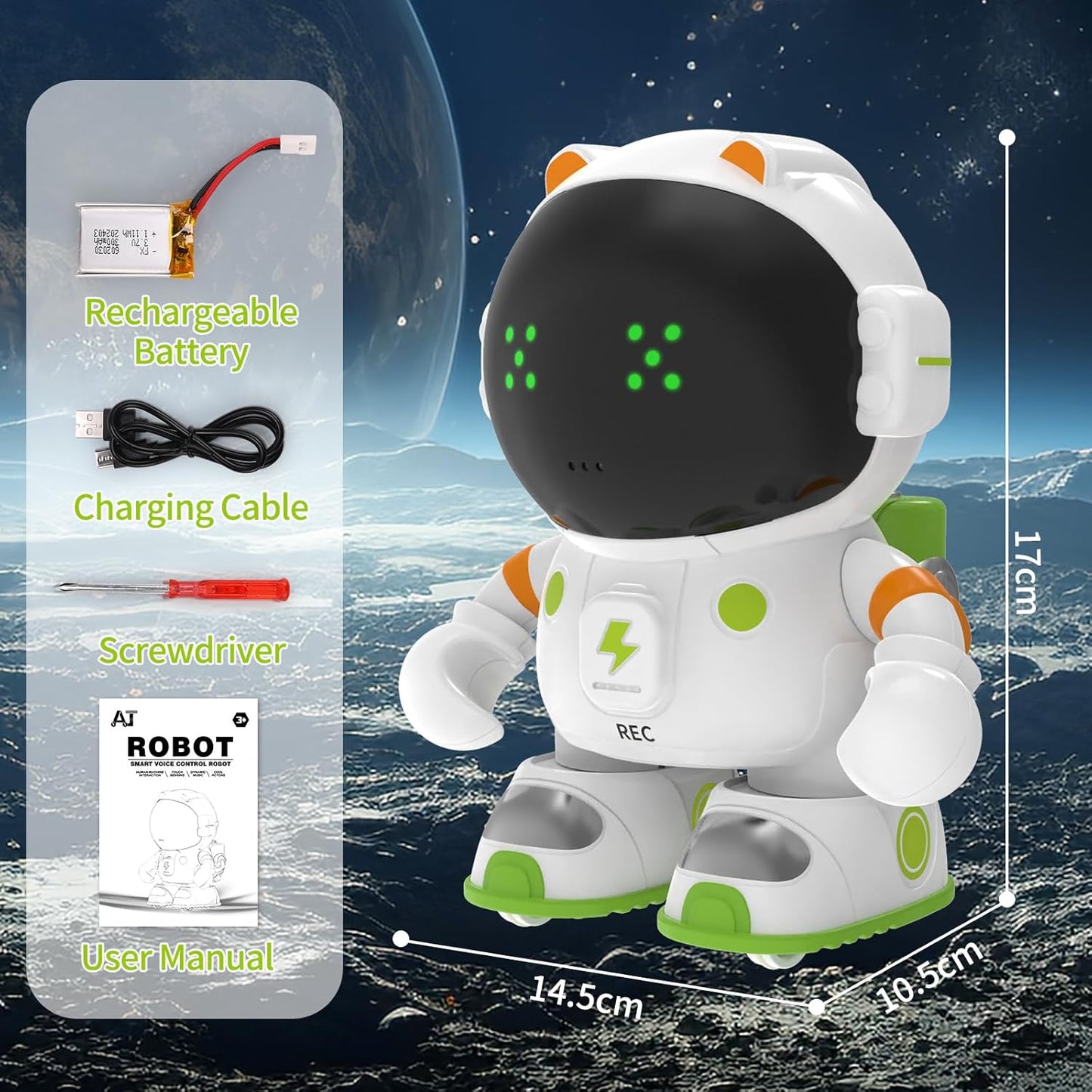 KaeKid Astronaut Robots for Kids, Smart Talking Robotic with Touch Sensor, Voice Control, Speech Recognition, Sing, Dance, Repeat and Record, Rechargeable Robot Toy for 3-8 Year Old Boys Girls