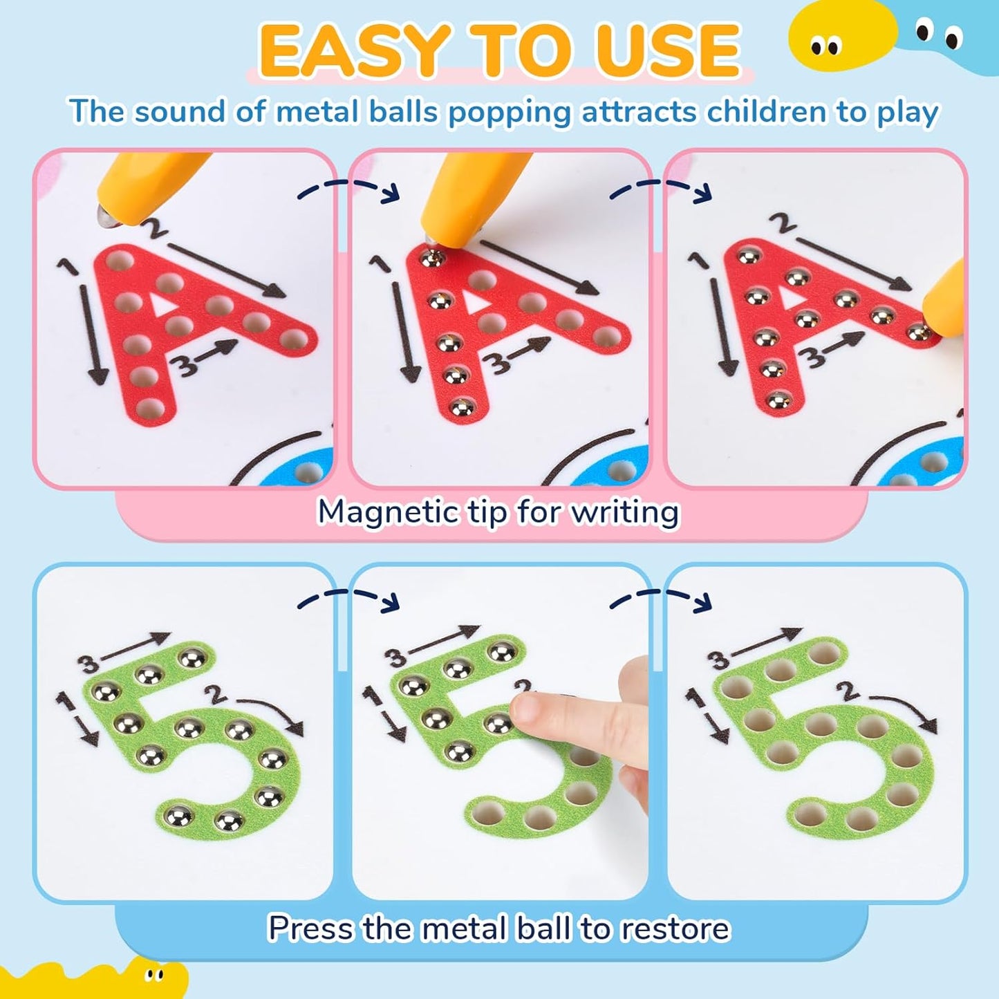 JoyCat Magnetic Letter Tracing Board, 2-in-1 Double-Sided ABC Magnets for Kids Ages 3-5, Uppercase & Lowercase Letter Writing Practice - Preschool Learning Toys, Road Trip Car Activities for Toddlers