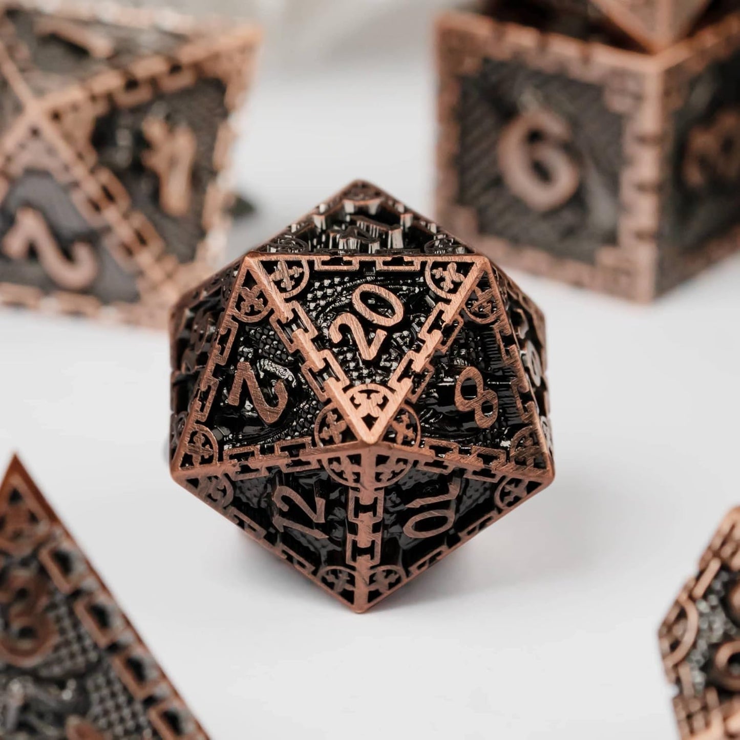 UDIXI Steampunk Metal Dice Set, 7 Die Polyhedral DND Dice Set for D&D Role Playing Game and Math Teaching (Ancient Copper)