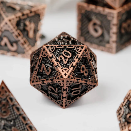 UDIXI Steampunk Metal Dice Set, 7 Die Polyhedral DND Dice Set for D&D Role Playing Game and Math Teaching (Ancient Copper)