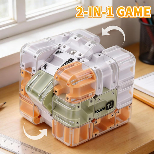 2-in-1 Advanced Maze Cube with Rolling Ball – Labyrinth Puzzle & Color Matching Brain Teaser for Kids 8-12 & Adults, Screen-Free Travel Game, Gift for Boys & Girls