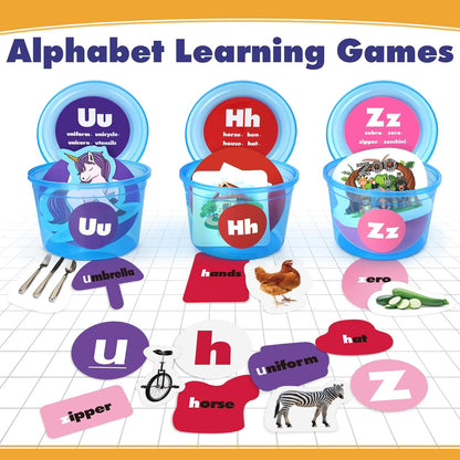 Joyreal 271 PCS Alphabet Learning Toys for Toddlers 3-5, ABC Phonics Games with 26 Sorting Tubs & Flash Cards, Montessori Preschool Classroom Must Haves, Letter Sounds Recognition Activities
