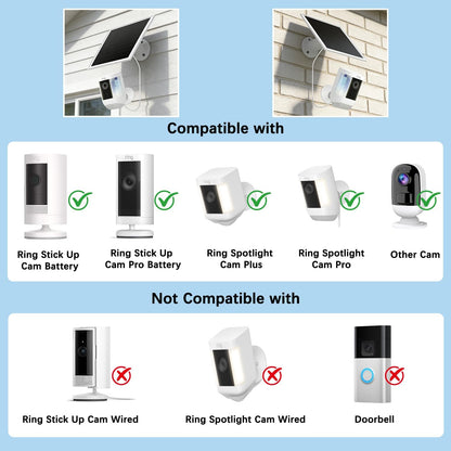 6W Solar Panel for Outdoor Security Camera with Micro USB & USB - C Port, Solar Panel Charger for Battery Camera, Fits Wyze/Reolink DC 5V Output, IP65/360° Adjustable, 9.8ft Cable, Fast Charging