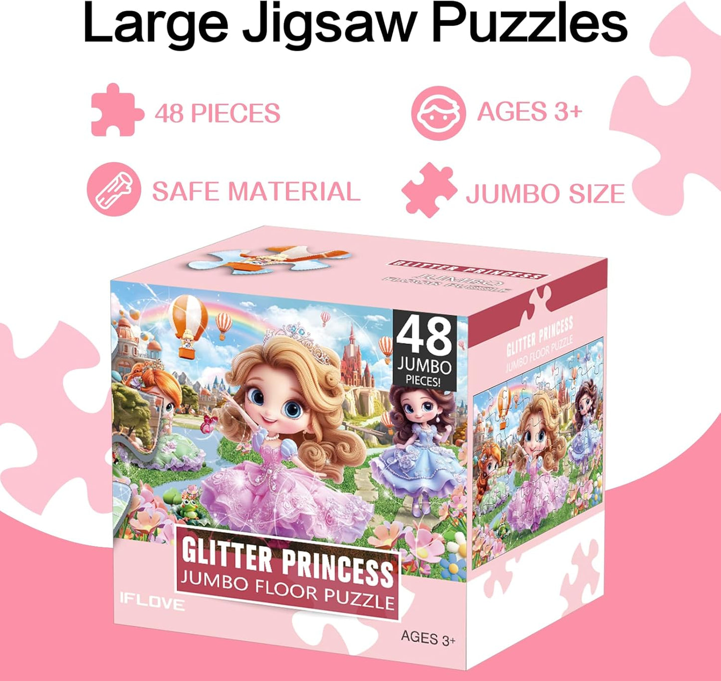 Jumbo Floor Puzzle for Kids,48 Piece Unicorn Large Jigsaw Puzzles,Puzzle for Toddler Ages 3-5,Fun Educational Preschool Learning Toy Easter Gift for Boys & Girls Ages 4-8