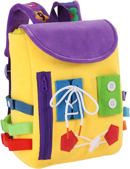 Busy Board - Toddler Backpack with Buckles and Learning Activity Toys - Develop Fine Motor Skills and Basic Life Skills - Learn to Tie Shoes - Children's Travel Toy