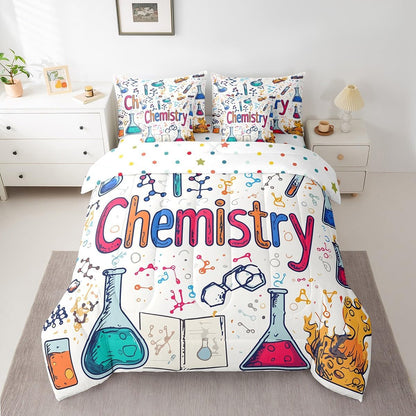Erosebridal Chemical Equation Bed in a Bag Queen Comforter Set 7 Piece,Chemistry Bedding Sets Science Students Learning Gift Sheet Set with Comforter,Molecular Formula Education Bed Set - Colors A