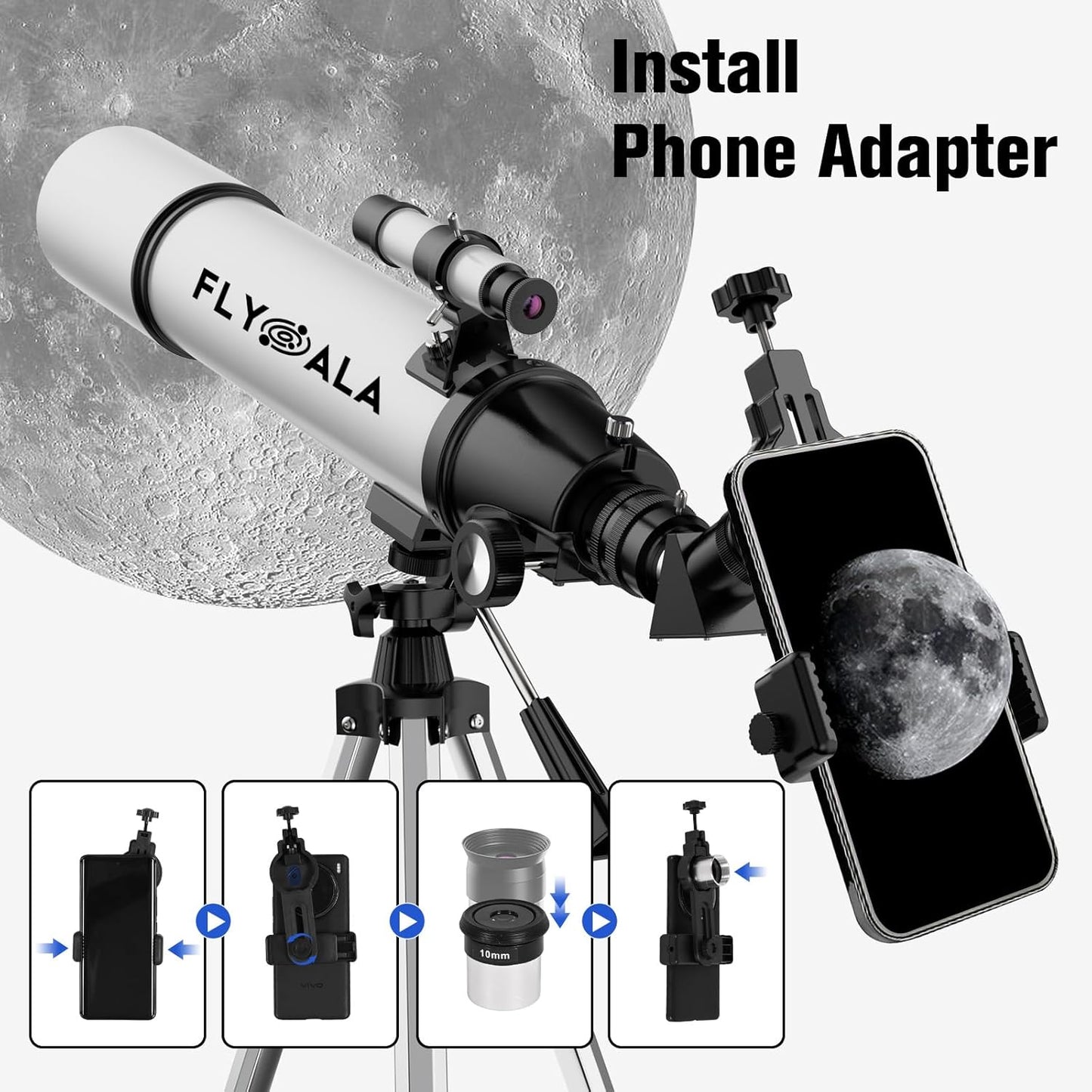 (30X-750X) Telescope for Adults high Powered,80mm Aperture 600mm Focal Length Astronomy Telescope for Kids and Beginners,Astronomical Refractor telescopes for Kids Over 8 Year Old 8-12