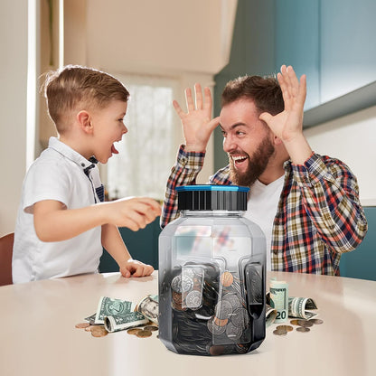X-Large Piggy Bank for Adults Kids, Vcertcpl Digital Coin Counting Bank with LCD Counter, 2.4L Capacity, Great Coin Counter Bank Money Counting Jar with Total Amount Displayed (Silver, X-Large)