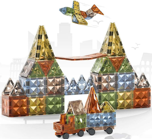 Magnetic Tiles, 4D Colored Window Assembly Puzzle Magnetic Building Blocks Children Educational Toys for Toddlers Kids 3-12 100PCS