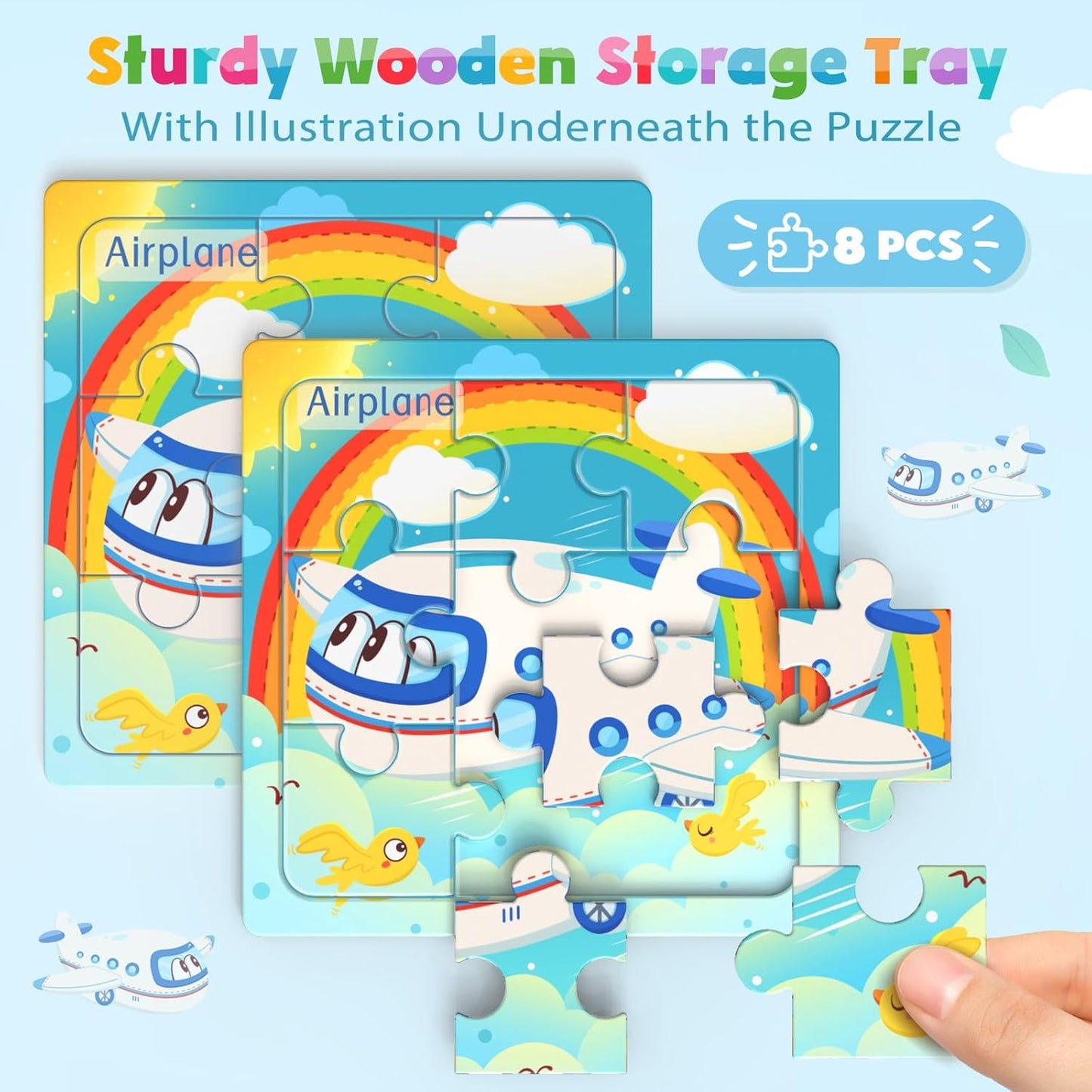 Zeoddler Wooden Puzzles for Toddlers, 8 Pack Farm Animal Jigsaw Puzzles for Kids3-5, 9 Pieces Preschool Learning Activities, Learning & Educational Toys, Gift for Boys, Girls