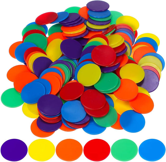 SAFIGLE 180 Pcs of 3/4 Inch Acrylic 6 Color Clear Bingo Counting Chips Markers for Bingo Games, Math Learning, Poker Night, and Party Gaming Props