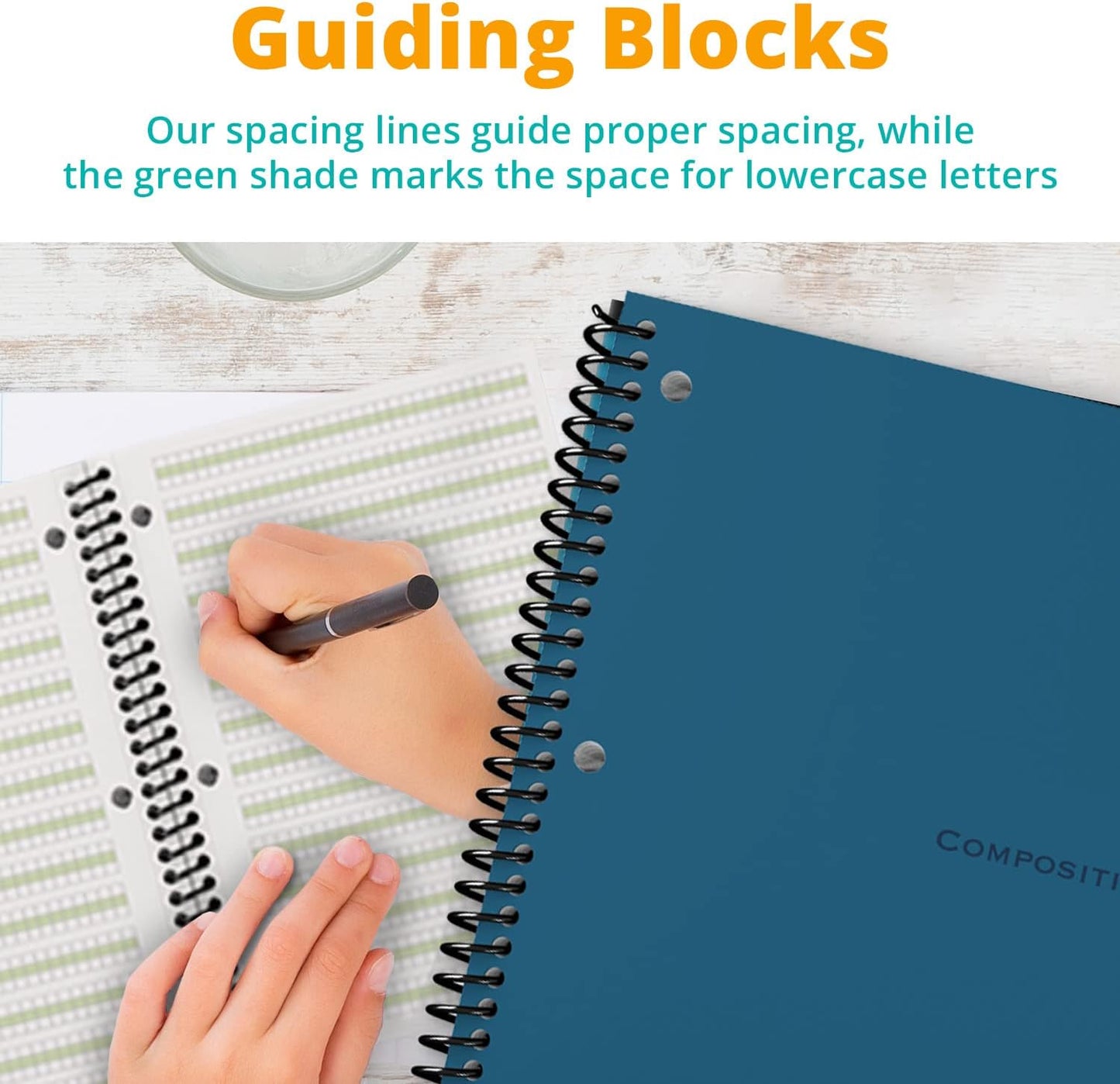Channie’s Handwriting Improvement Spiral Notebook, Stylish Visual Writing & Printing Aid for Elementary School Students and Special Needs Kids & Teens, 120 Pages, Thick Paper, Size 10.5" x 9.5"