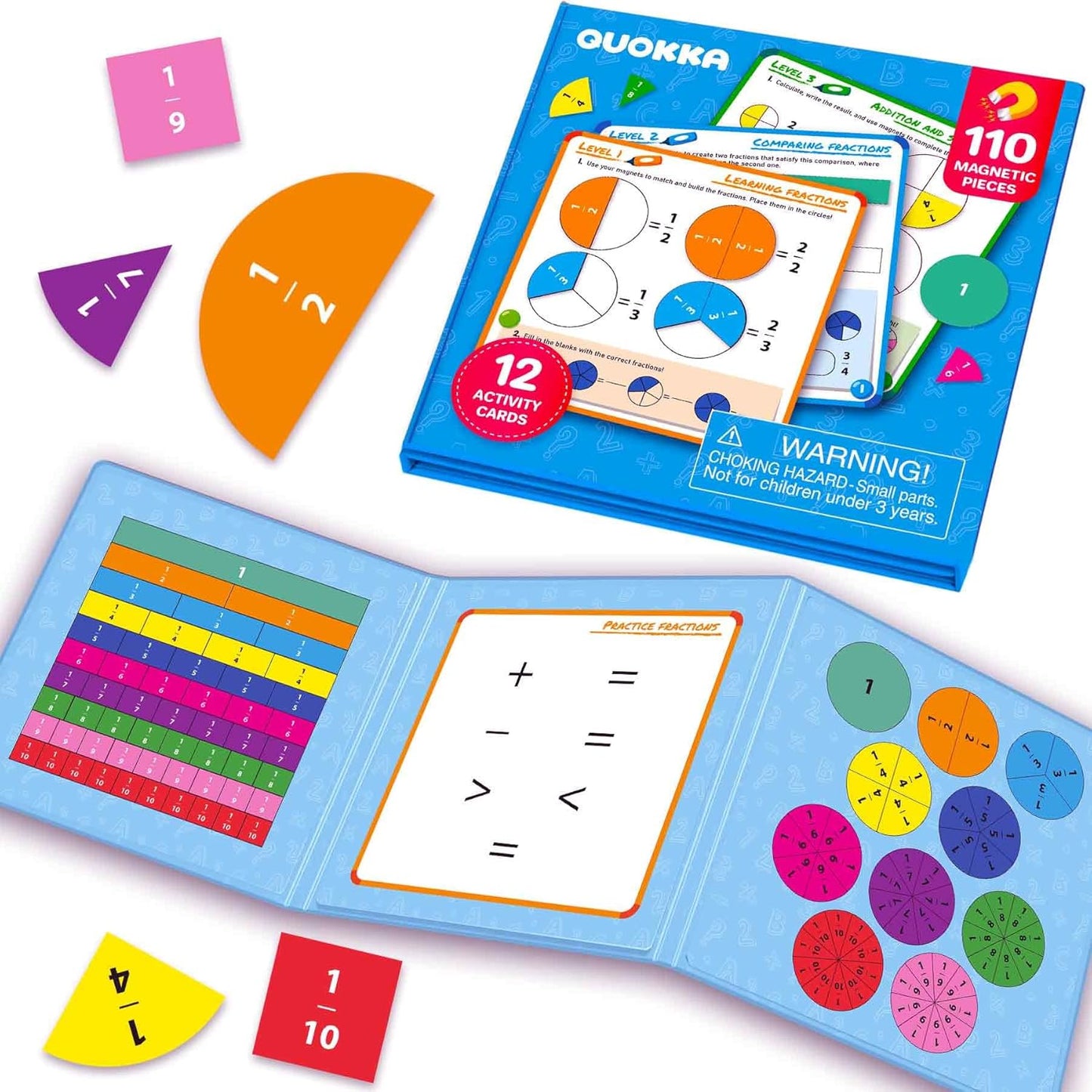 QUOKKA Magnetic Puzzles for Kids Ages 4-6 – Magnetic Fractions Learning Set for Kids 6-12 – Math Games for Homeschooling, Classrooms & Travel – 110 Magnets, 12 Task Pages, Marker – Toddler Travel Toys