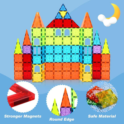 OugerToy 32-Pack Magnetic Tiles–Rainbow Builder Set, 2.95in STEM Construction Kit with Transparent Windows, Expand Creative Play for Kids