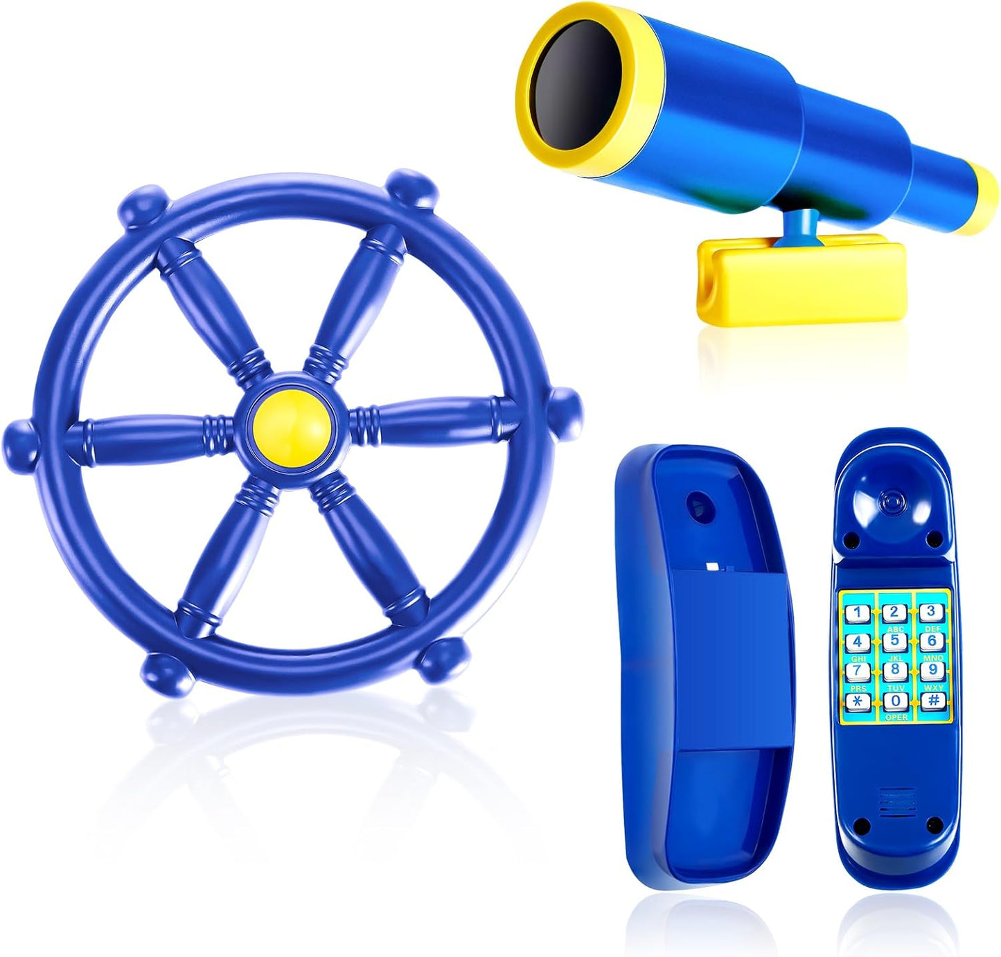3 Pcs Playground Accessories for Kids Outdoor Swing Set Accessories Playground Equipment Pirate Plastic Ship Wheel Toy Telescope Telephone Backyard Outdoor Playhouse Climbing Equipment(Yellow, Green)