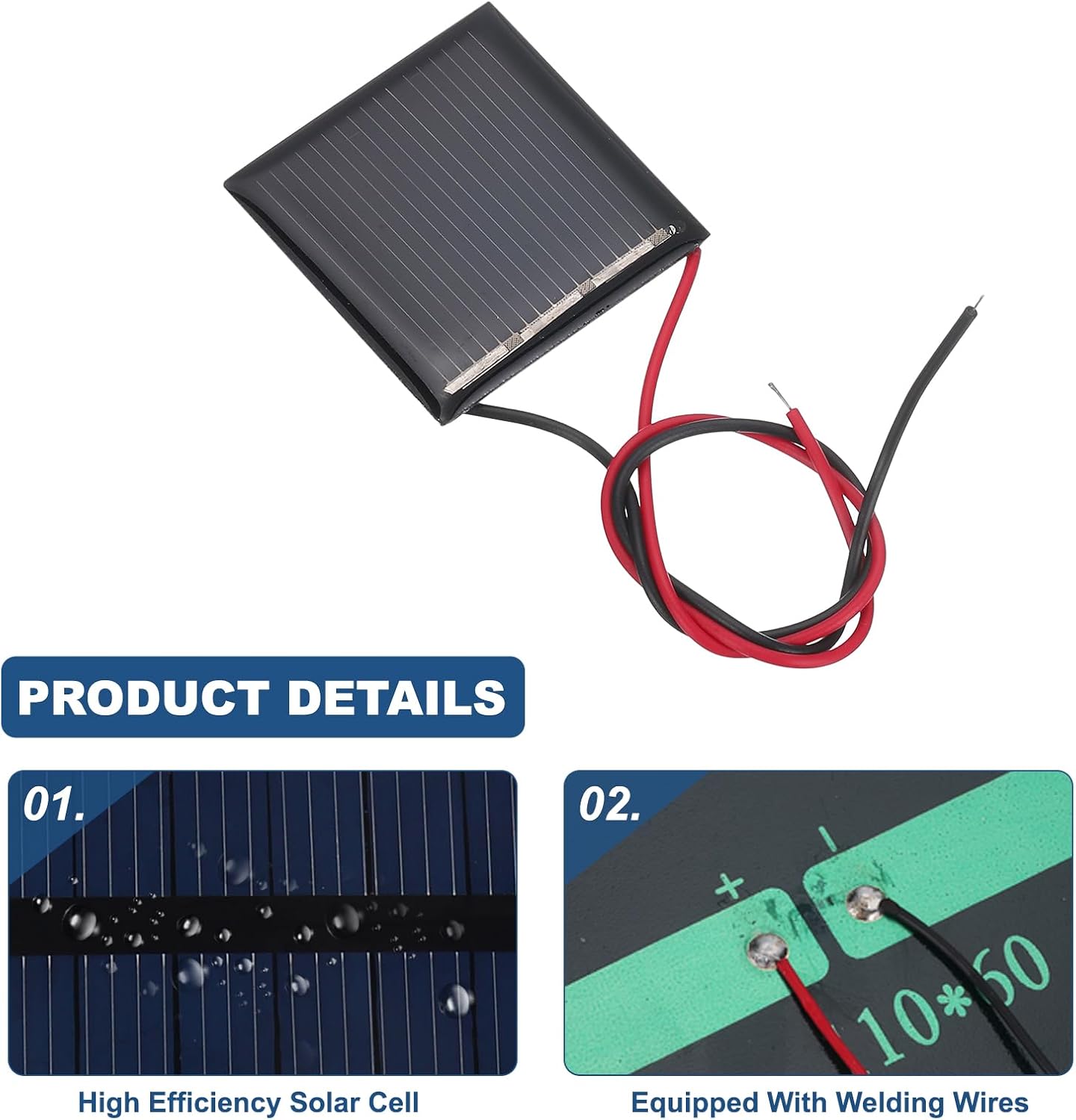MECCANIXITY 2 Pcs 5.5V 0.44W 70mA Mini Solar Panels, Small Polycrystalline Solar Cell Panel with 2 Cable for DIY Electric Toy Materials Kits Charger, 60mm x 60mm