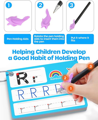D-FantiX Magic Grooved Writing Practice for Kids Age 3-5, Reusable Grooved Handwriting Practice for Kids 5-7, Number Letter Tracing Practice Cards for Kids Kindergarten Preschool Learning Activities