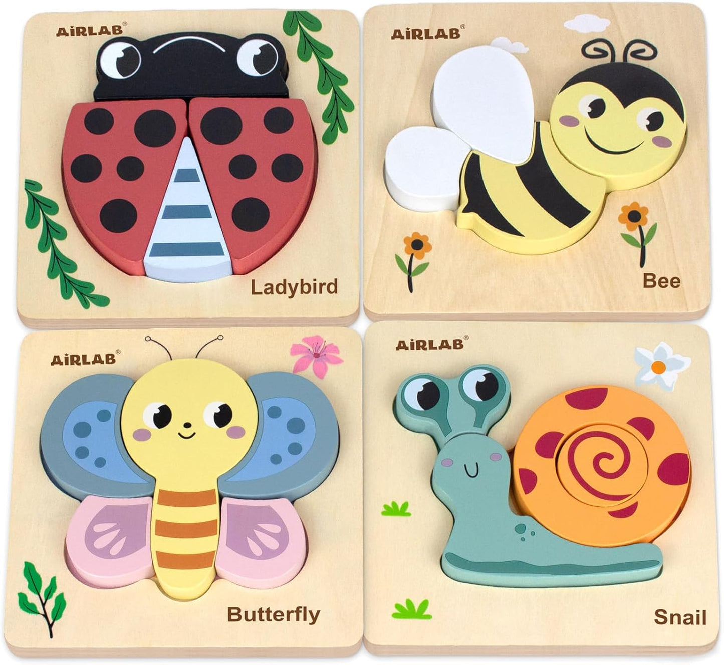 Wooden Puzzles for Toddlers 1 2 3 Year Old Animals Shape Puzzle Toys for Travel Airplane Gift for Kids Montessori Early Development Gifts for Baby Boys Girls with Drawstring Bag Pack of 4
