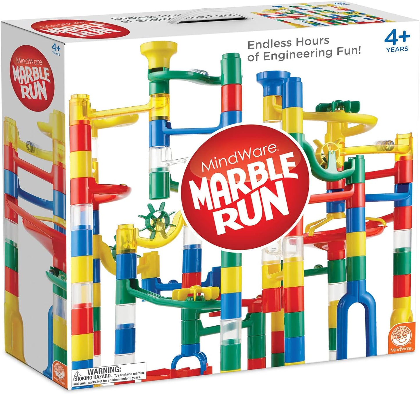 MindWare Marble Run: 123 Piece Set (103 Durable Pieces and 20 Marbles) STEM Building Set for Kids