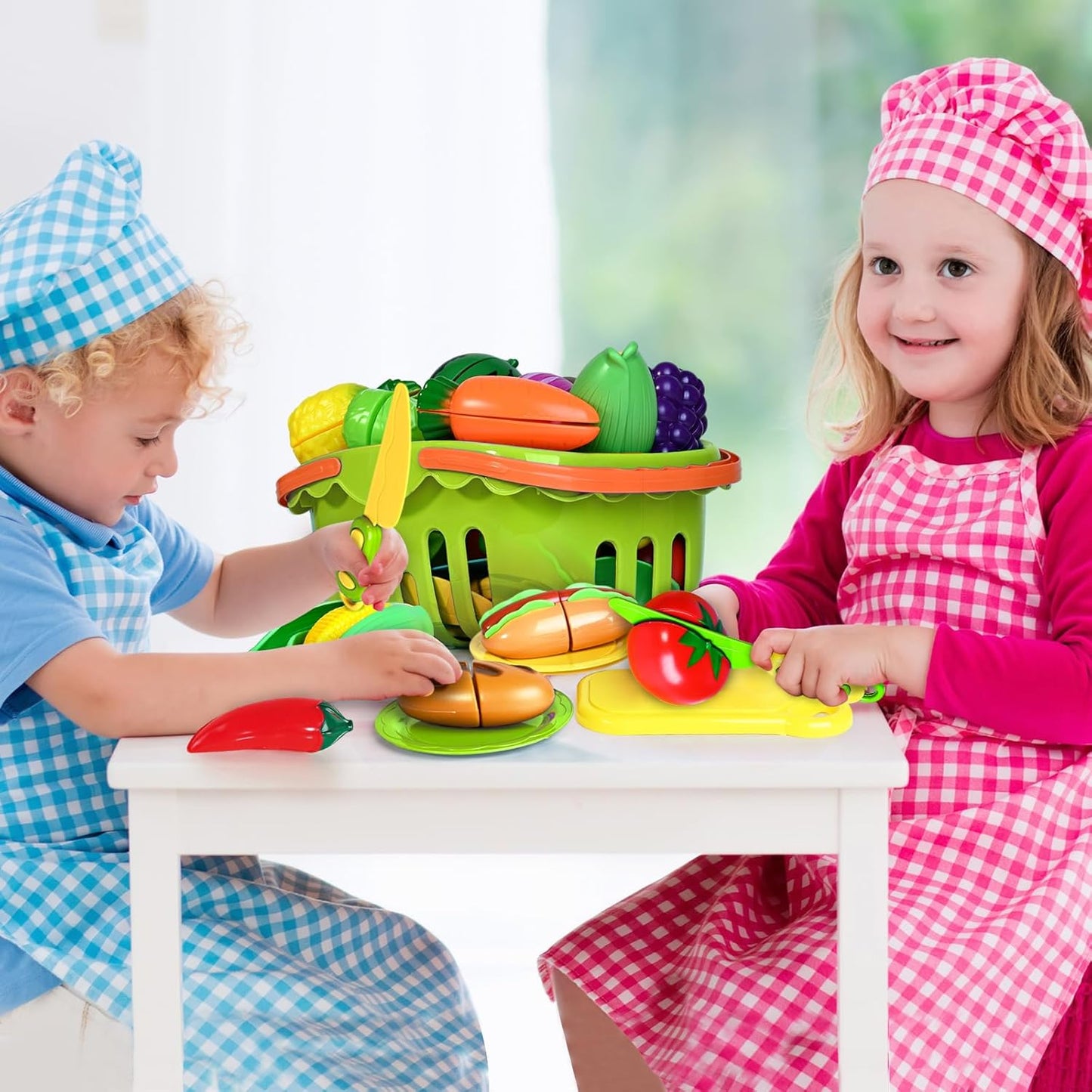 100 PCS Cutting Play Food Toy for Kids Kitchen, Pretend Food Toys for Toddlers, Play Kitchen Toys Accessories with 2 Baskets, Fake Food/Fruit/Vegetable, Birthday Gifts for 3 4 5 Years Old Boys Girls