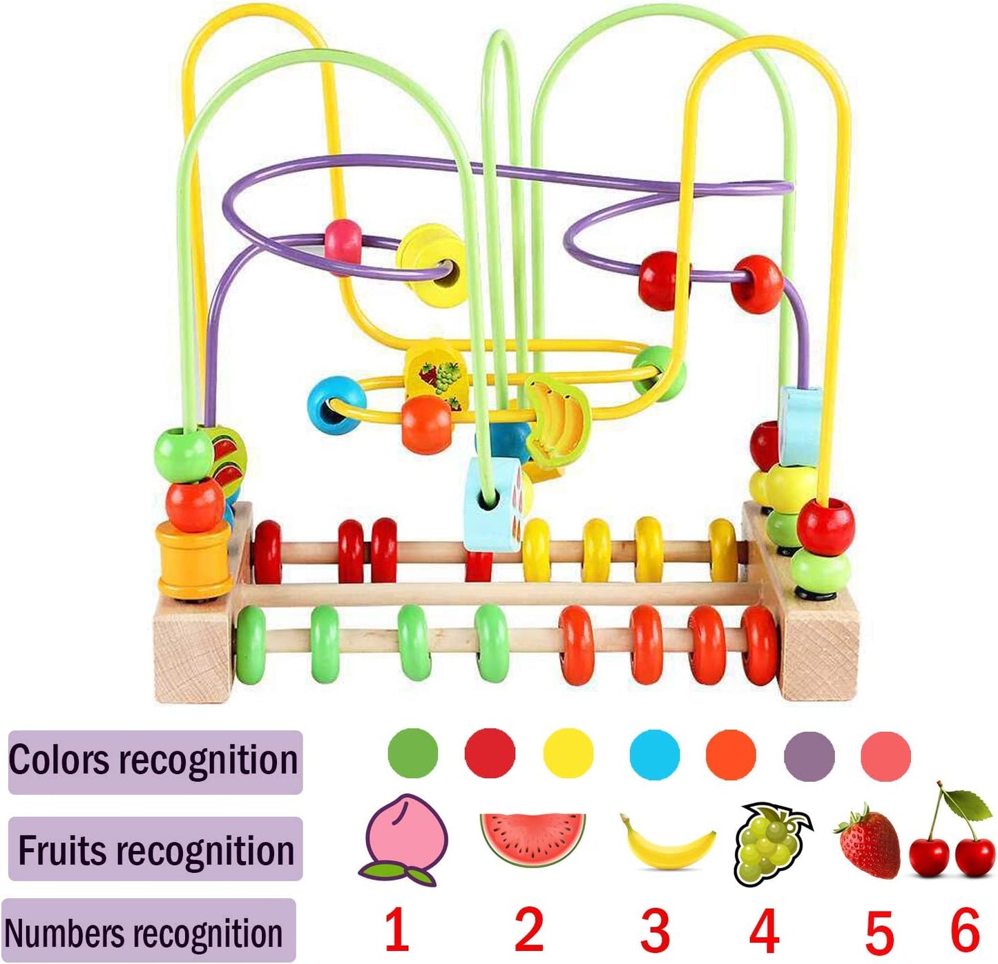 Wondertoys Bead Maze Toy for Kids Wooden Colorful Abacus Roller Coaster Educational Circle Toys Bead Maze Activity Cube Sensory Toys for Children