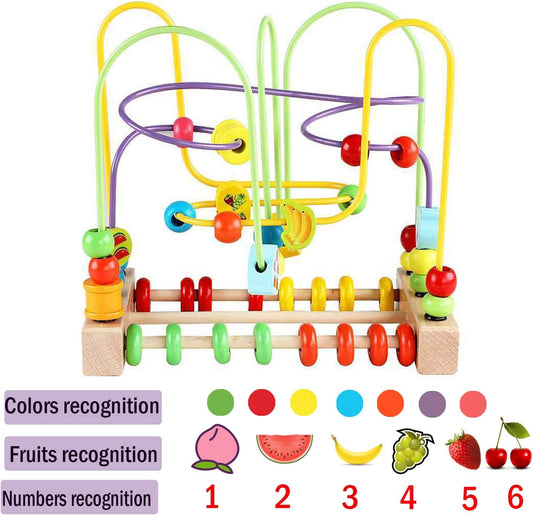 Wondertoys Bead Maze Toy for Kids Wooden Colorful Abacus Roller Coaster Educational Circle Toys Bead Maze Activity Cube Sensory Toys for Children