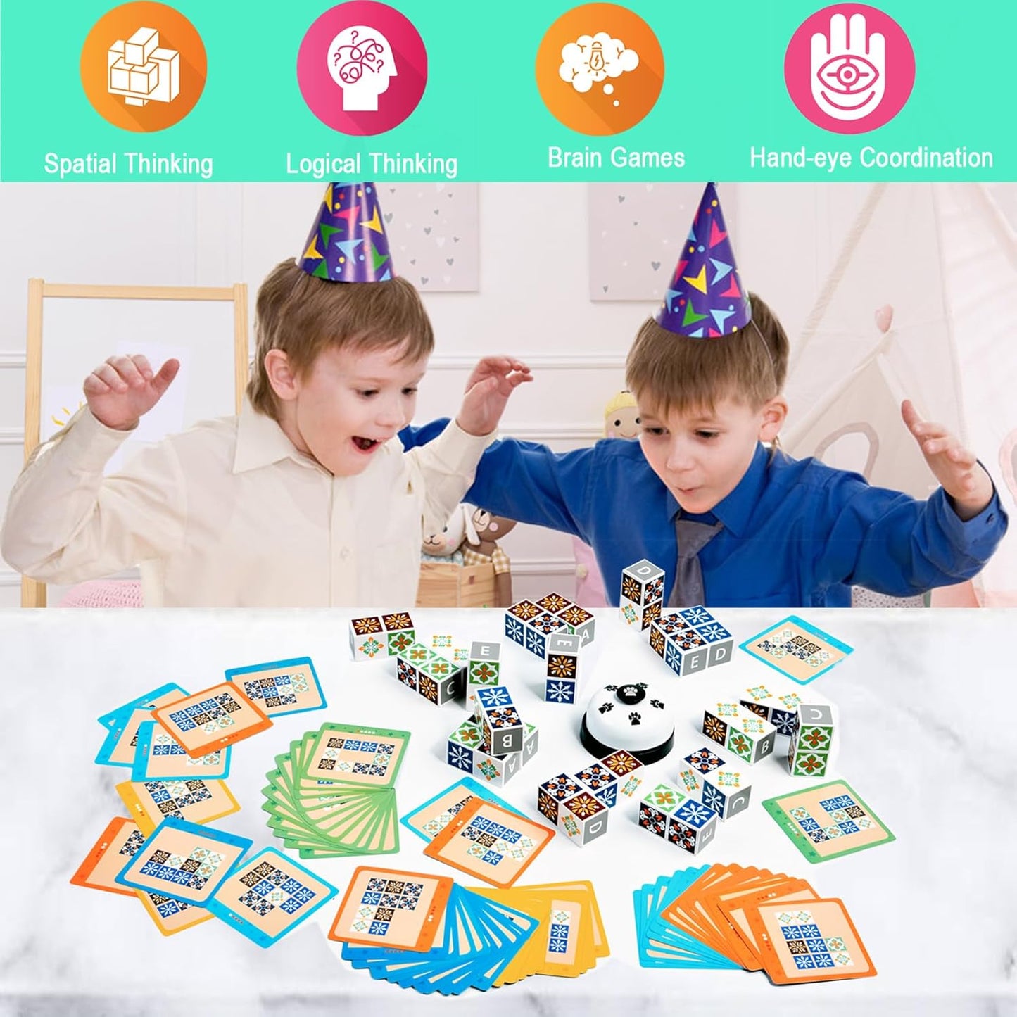 Wooden Match Puzzle Game Popular Board Games for Family Night, Pattern Matching Puzzle Game, Block Match Puzzles Building Cubes Educational Toys for Kids and Adults