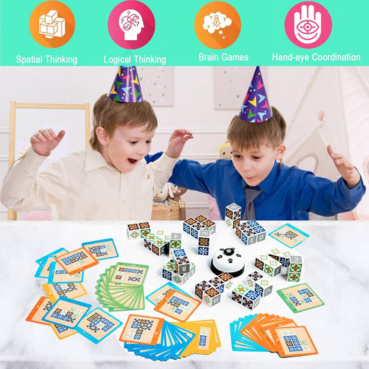 Wooden Match Puzzle Game Popular Board Games for Family Night, Pattern Matching Puzzle Game, Block Match Puzzles Building Cubes Educational Toys for Kids and Adults