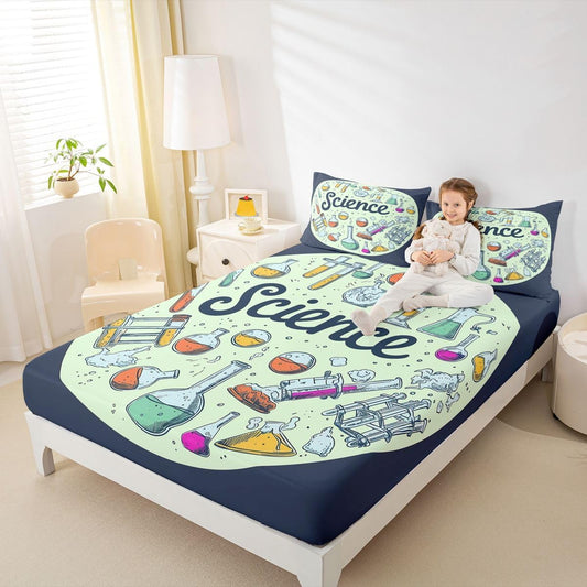 Erosebridal Chemistry Lab Fitted Sheet Twin Size Chemical Equation Bed Sheets for Boys Girls Chemical Elements Science Theme Bed Set Teens Kids Science Students Bedding Set School Dorm Room Decor