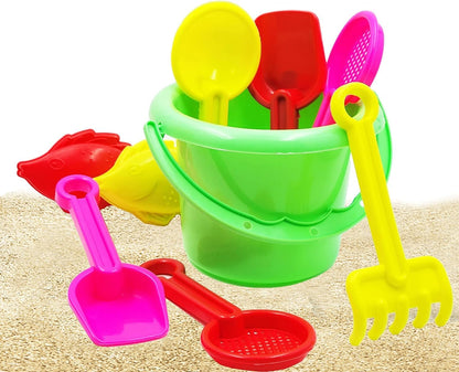 The Dreidel Company Mini Beach Day Playsets (Pack of 6) 3.25" Sand Bucket Play Set Box Includes, Pail, Shovel, Rake, Sifter Scoop, Dolphin Fish Sand Trays Toy for Boys and Girls Birthday Party Favor